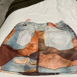 Patchwork Denim Skirt with Pockets